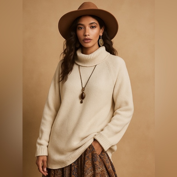 Vintage funnel neck oversized knit Sweater XL - Picture 1 of 5